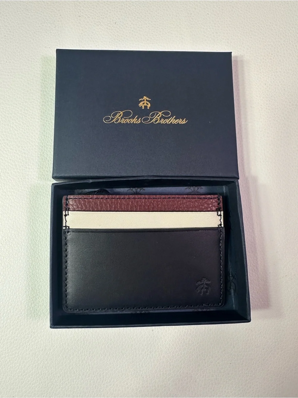 NEW Men’s Brooks Brothers Navy Blue Textured Leather Card Case/Wallet